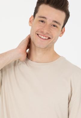 Erkek Taş Oversize Bisiklet Yaka Tişört - 50264917108