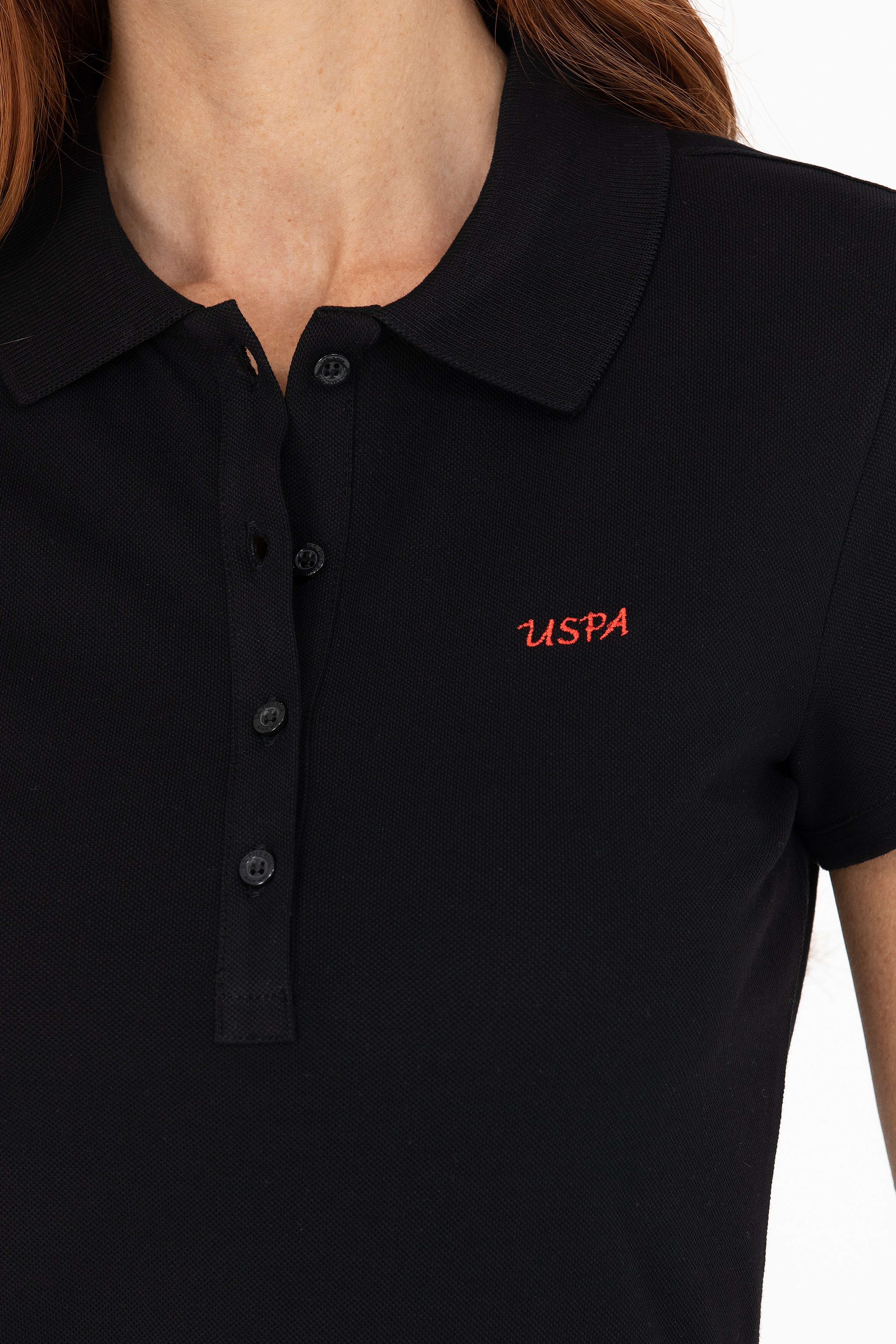 Kadın Siyah Basic Polo Yaka Tişört - Image 7