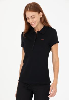 Kadın Siyah Basic Polo Yaka Tişört - 50266348112