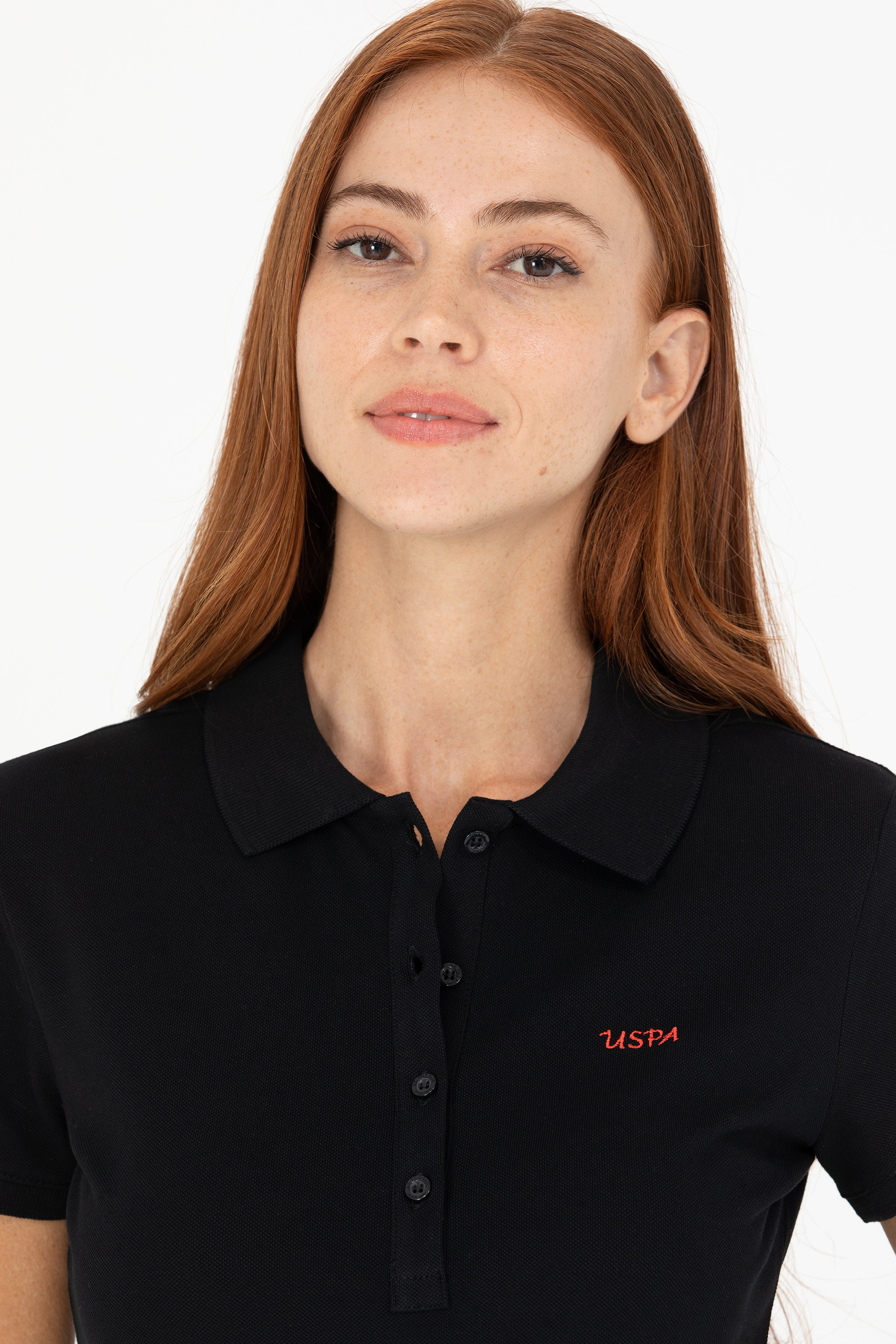 Kadın Siyah Basic Polo Yaka Tişört