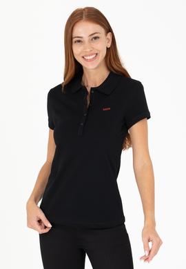 Kadın Siyah Basic Polo Yaka Tişört - 50266348112