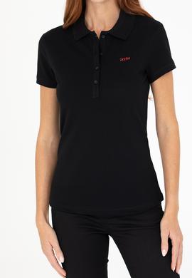 Kadın Siyah Basic Polo Yaka Tişört - 50266348112