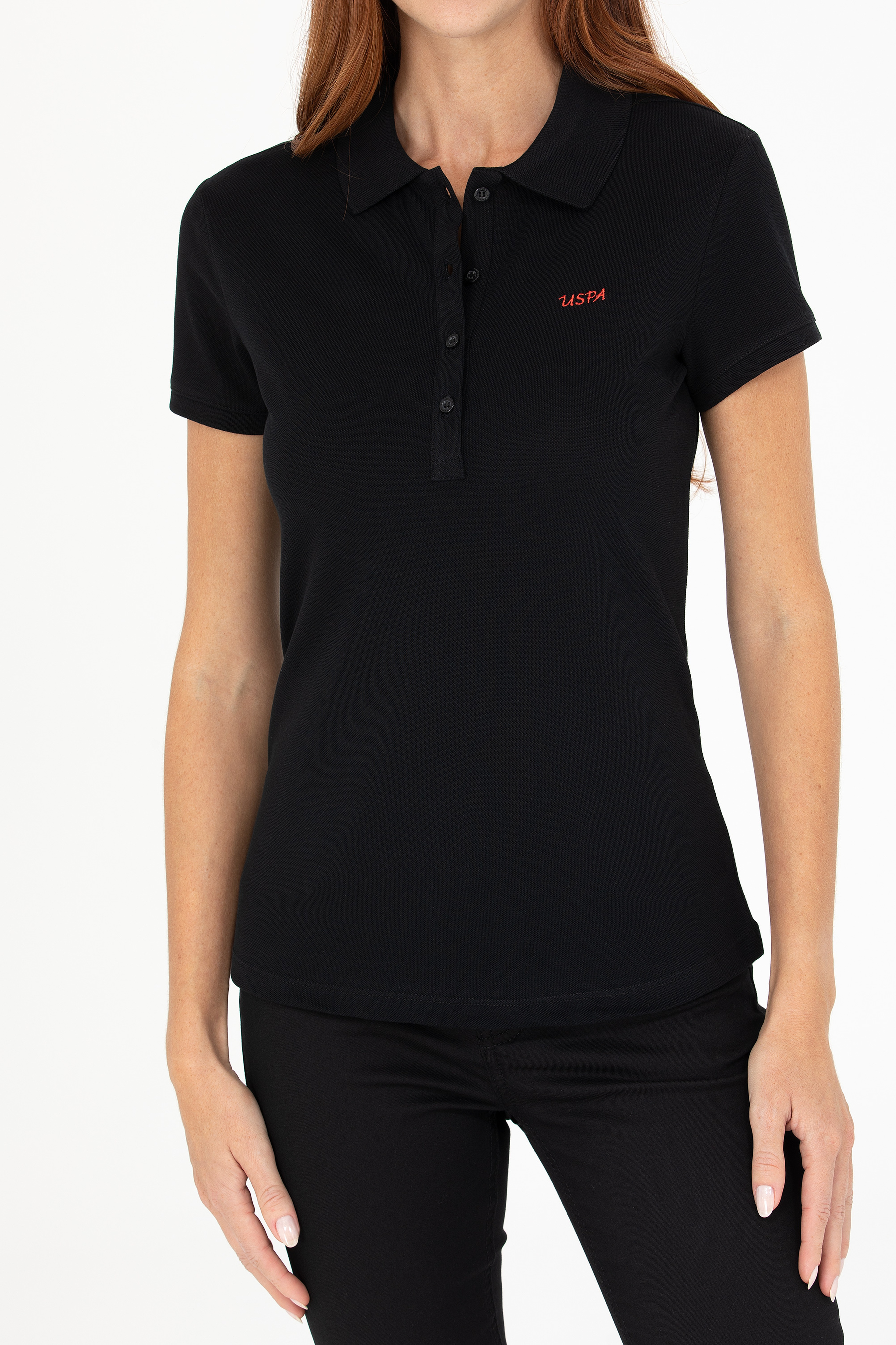 Kadın Siyah Basic Polo Yaka Tişört
