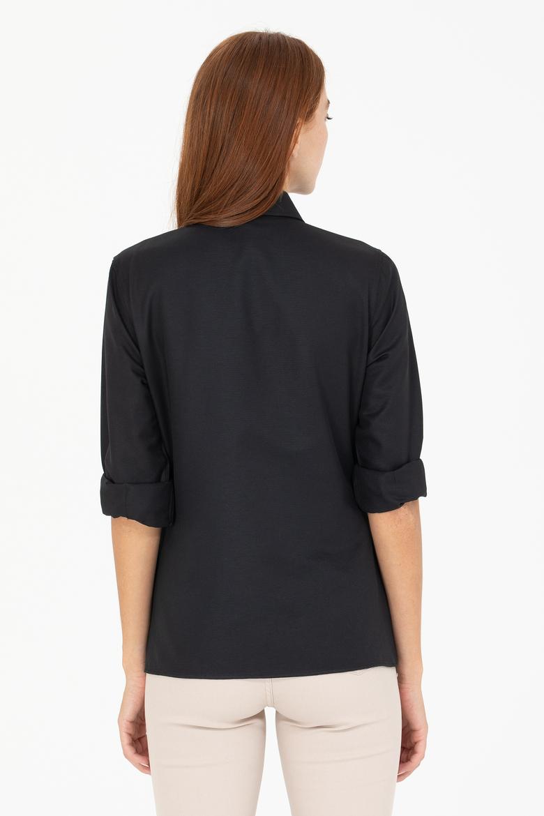 Kadın Siyah Uzun Kollu Basic Gömlek - 50266361030