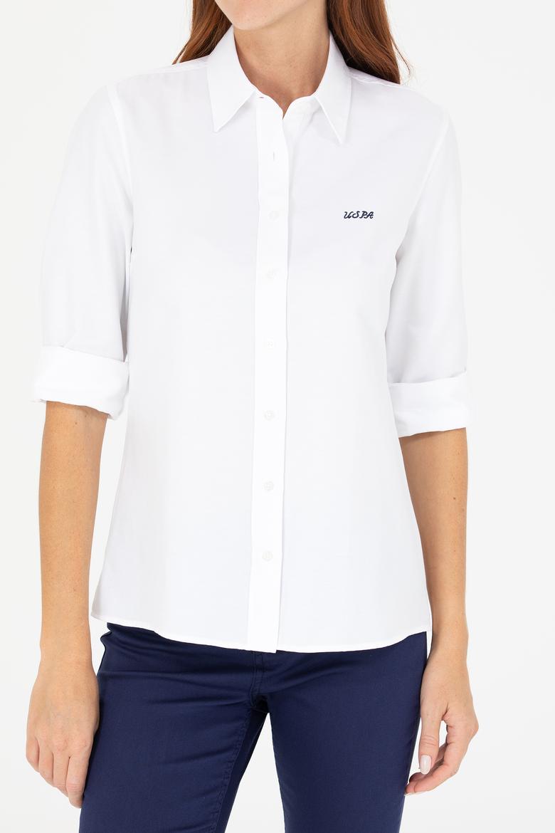 Kadın Beyaz Uzun Kollu Basic Gömlek - 50266458004