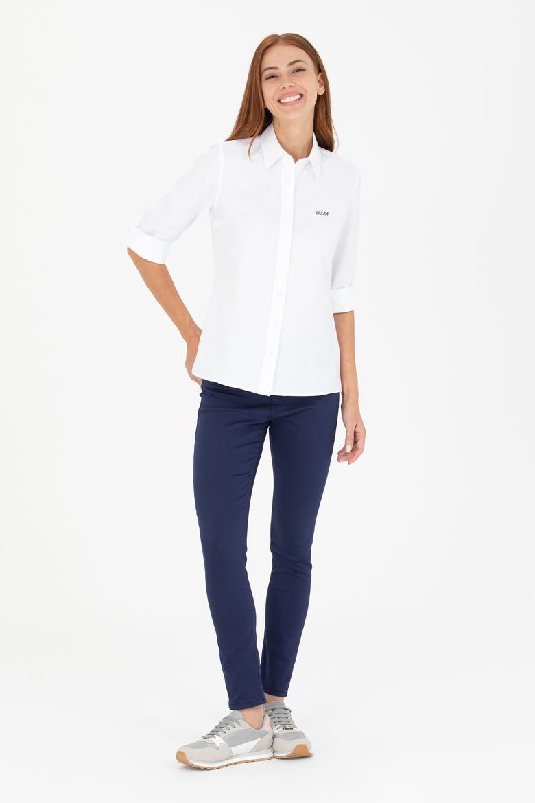 Kadın Beyaz Uzun Kollu Basic Gömlek - 50266458004