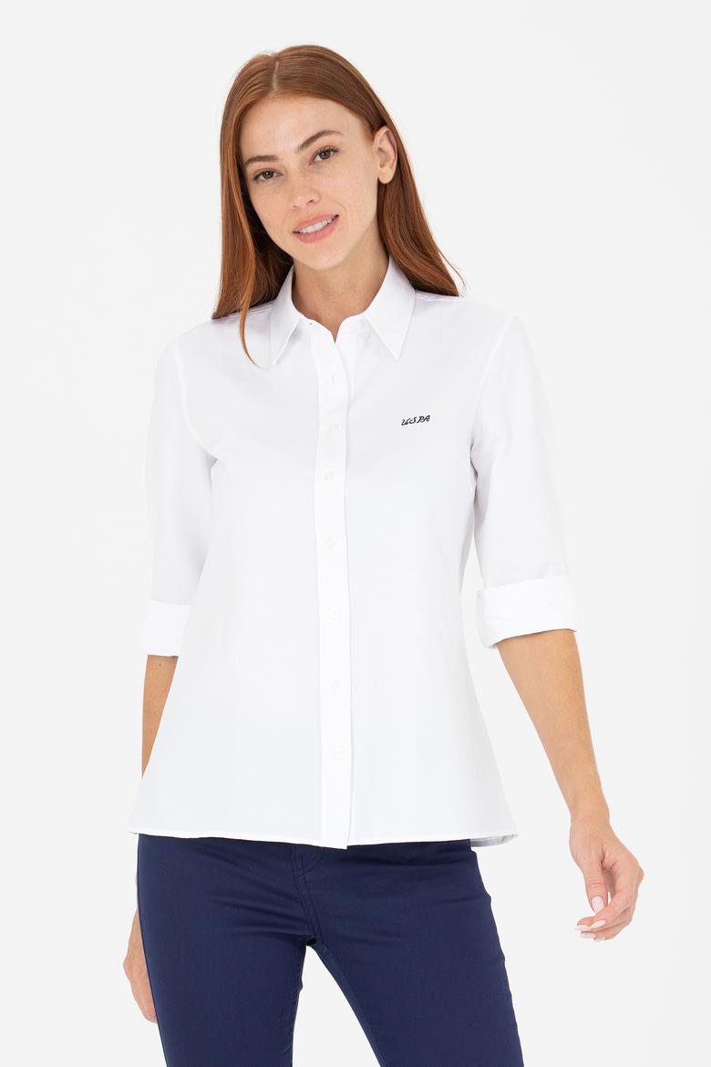 Kadın Beyaz Uzun Kollu Basic Gömlek - 50266458004