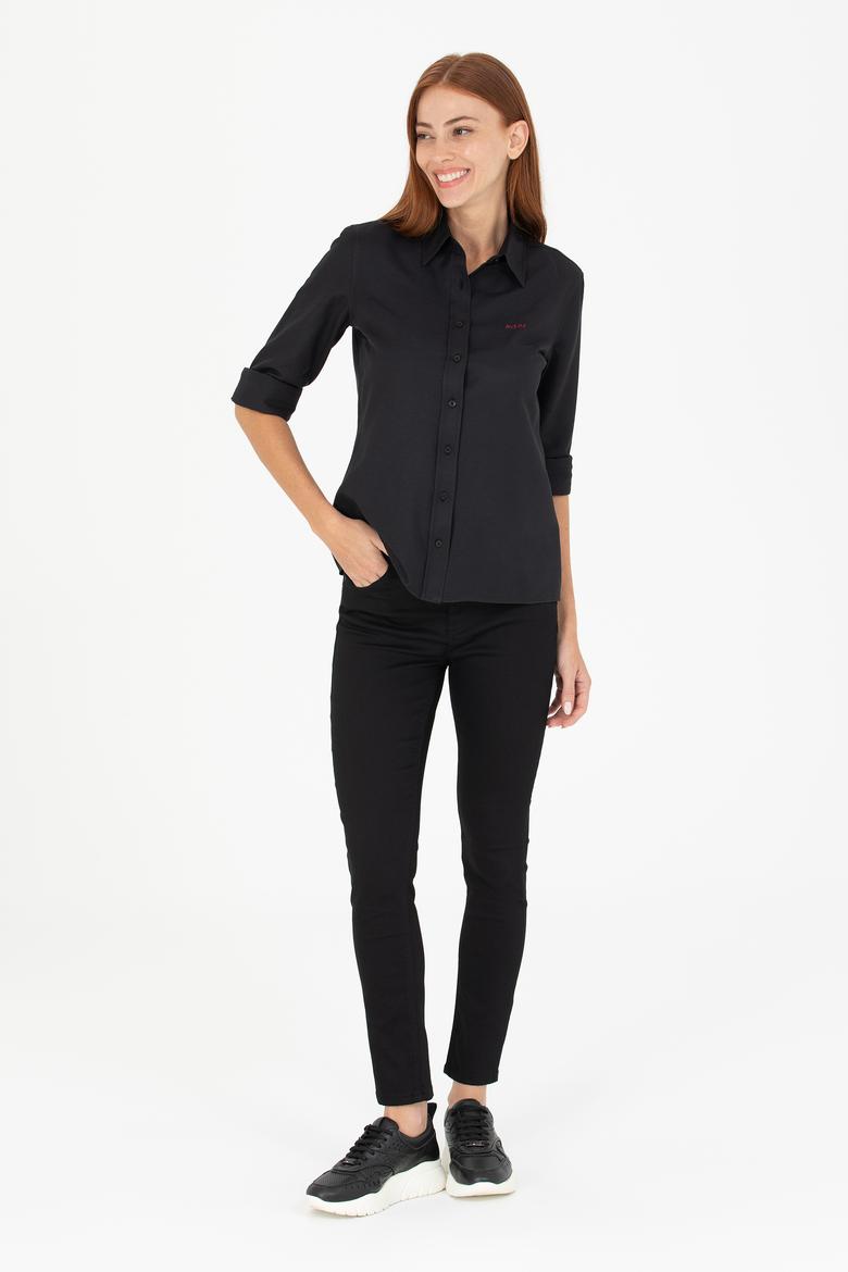 Kadın Siyah Uzun Kollu Basic Gömlek - 50266458062