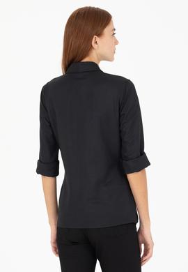 Kadın Siyah Uzun Kollu Basic Gömlek - 50266458062