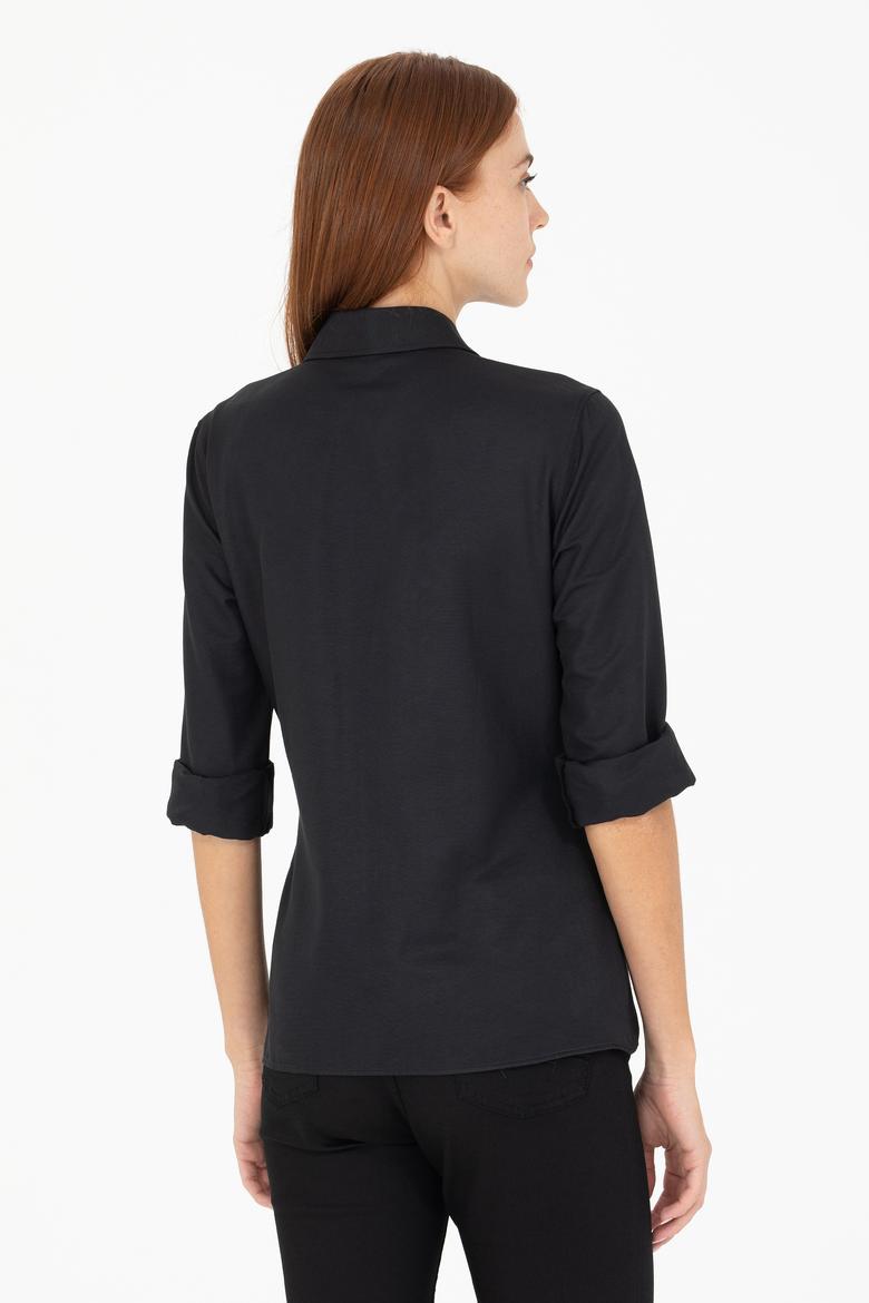 Kadın Siyah Uzun Kollu Basic Gömlek - 50266458062