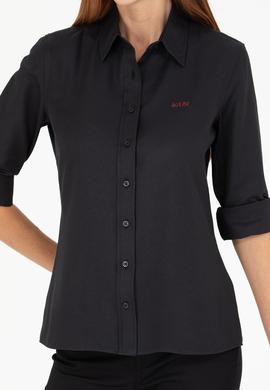 Kadın Siyah Uzun Kollu Basic Gömlek - 50266458062