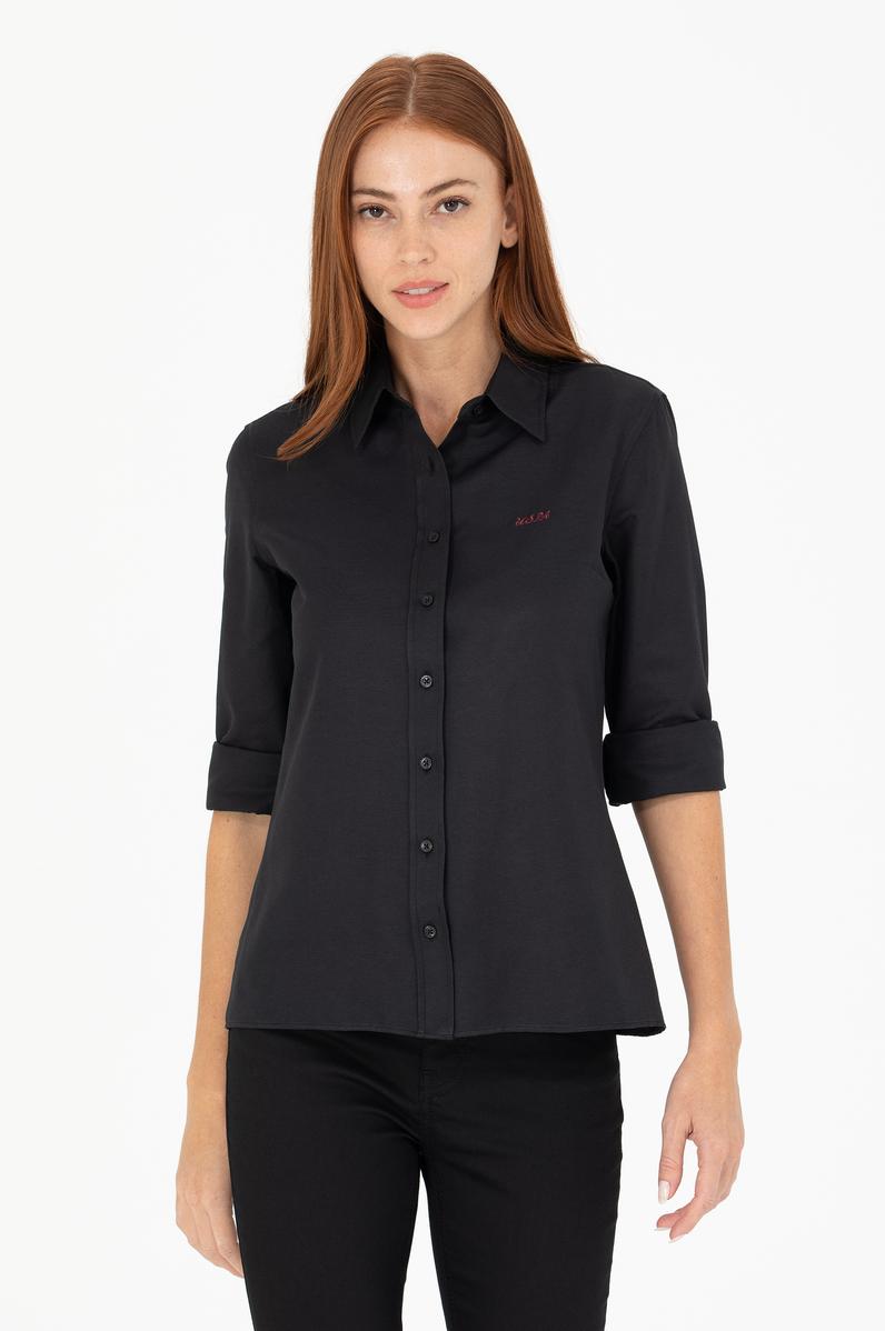 Kadın Siyah Uzun Kollu Basic Gömlek