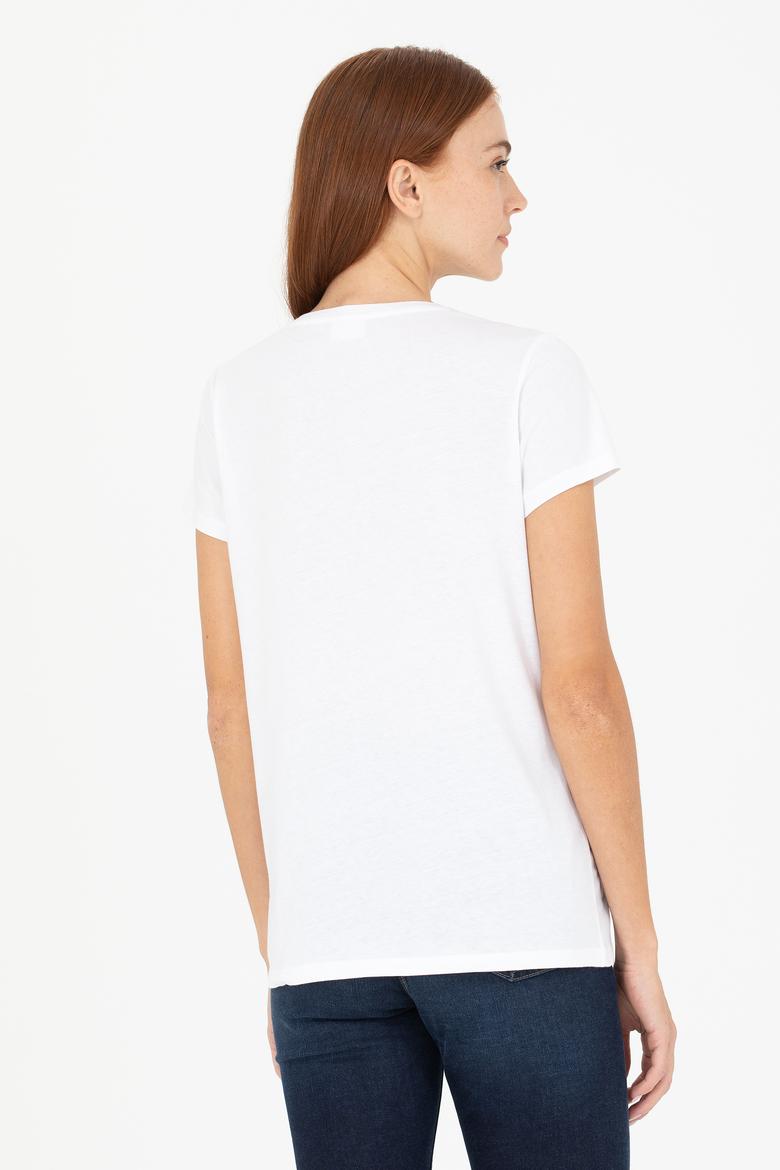 Kadın Beyaz Bisiklet Yaka Tişört - 50269557015