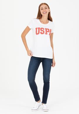 Kadın Beyaz Bisiklet Yaka Tişört - 50269557015