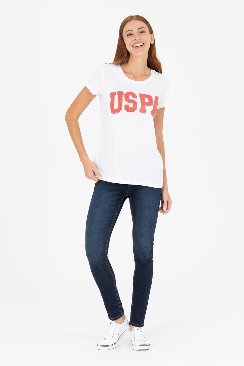 Kadın Beyaz Bisiklet Yaka Tişört - 50269557015