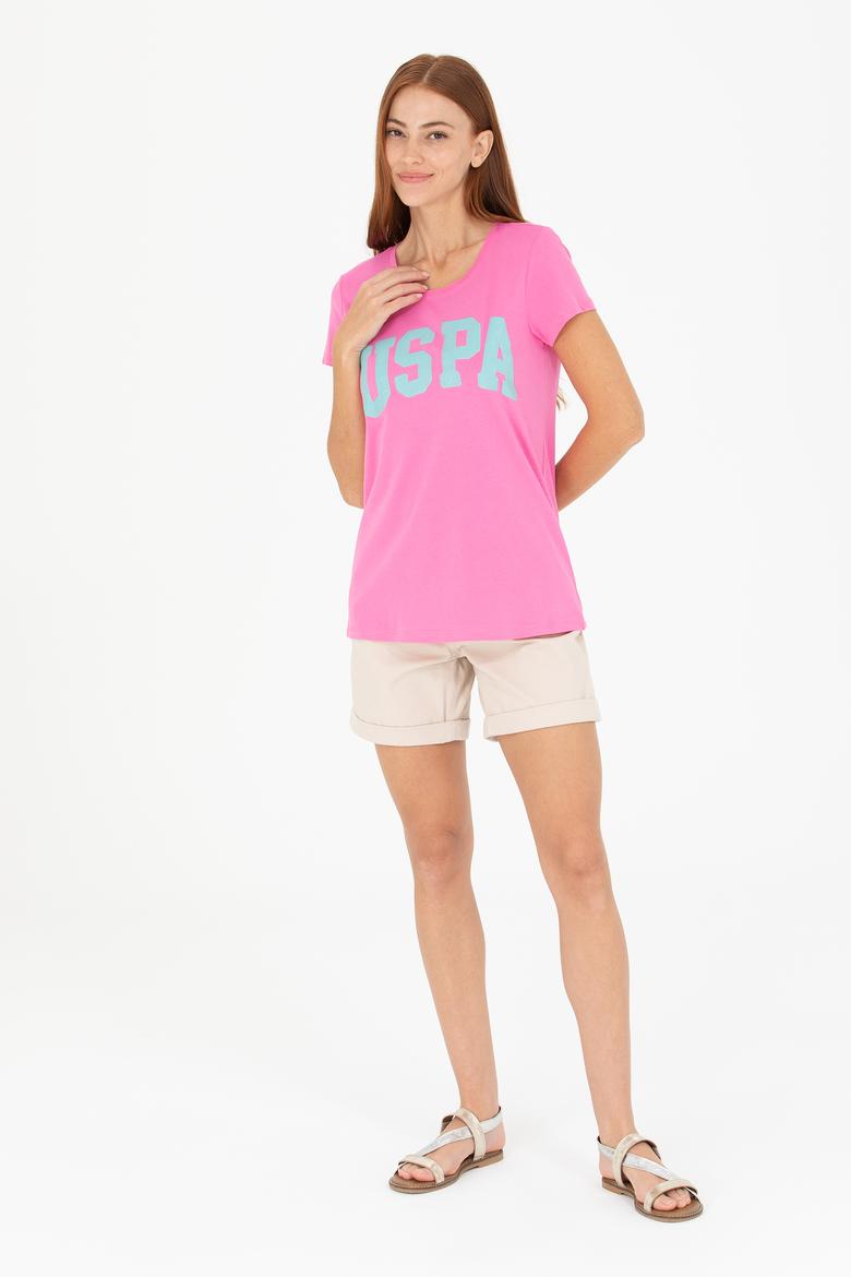 Kadın Pembe Bisiklet Yaka Tişört - 50269557054