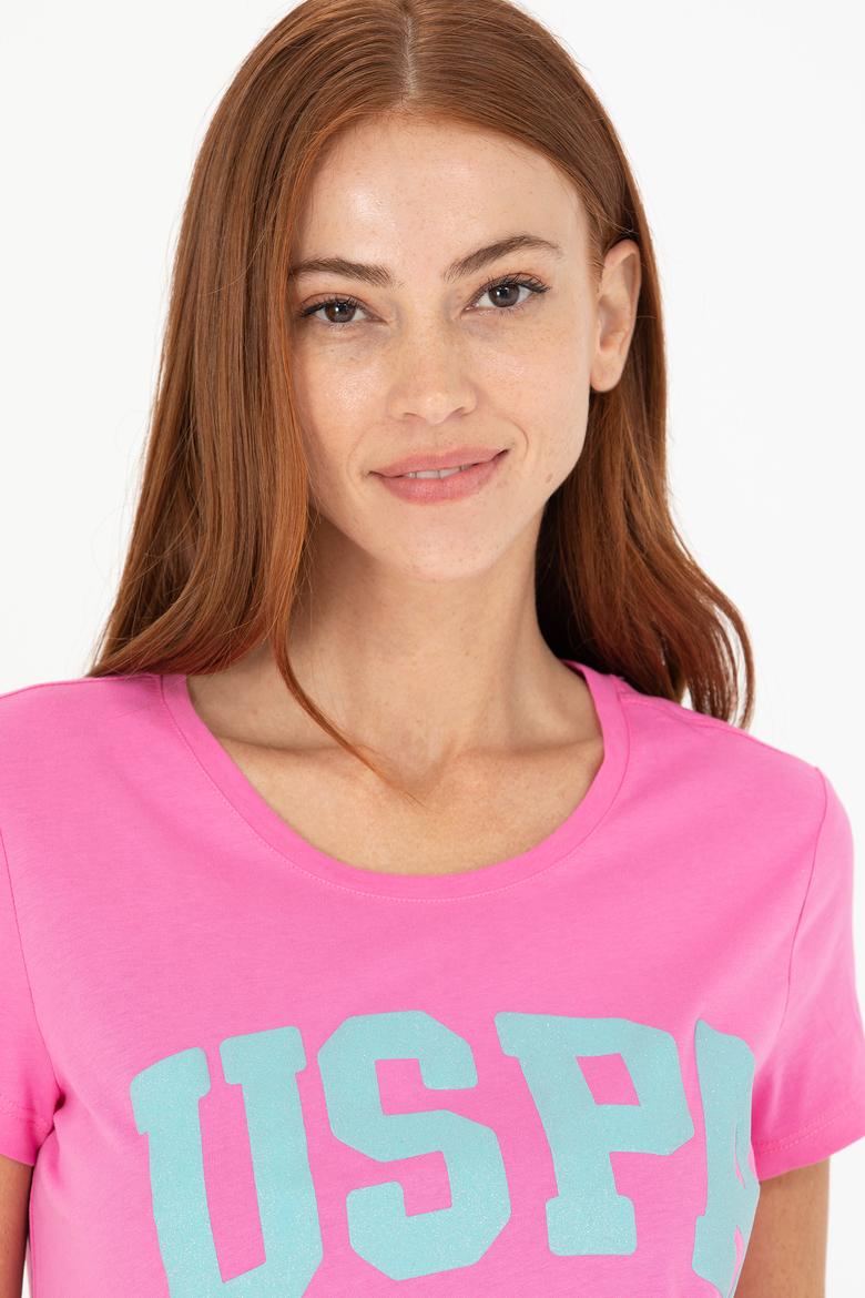 Kadın Pembe Bisiklet Yaka Tişört - 50269557054