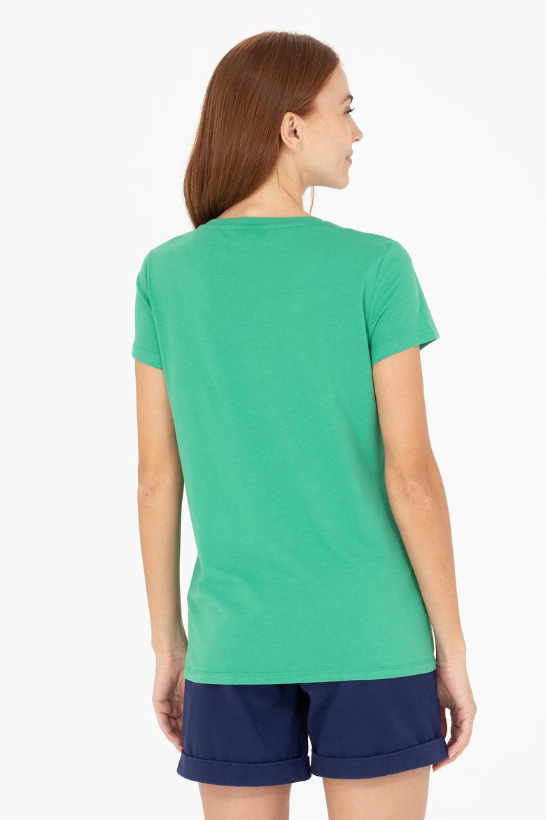 Kadın Yeşil Bisiklet Yaka Tişört - 50269557068