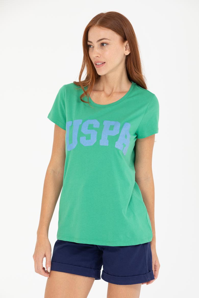 Kadın Yeşil Bisiklet Yaka Tişört - 50269557068