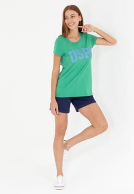 Kadın Yeşil Bisiklet Yaka Tişört - 50269557068