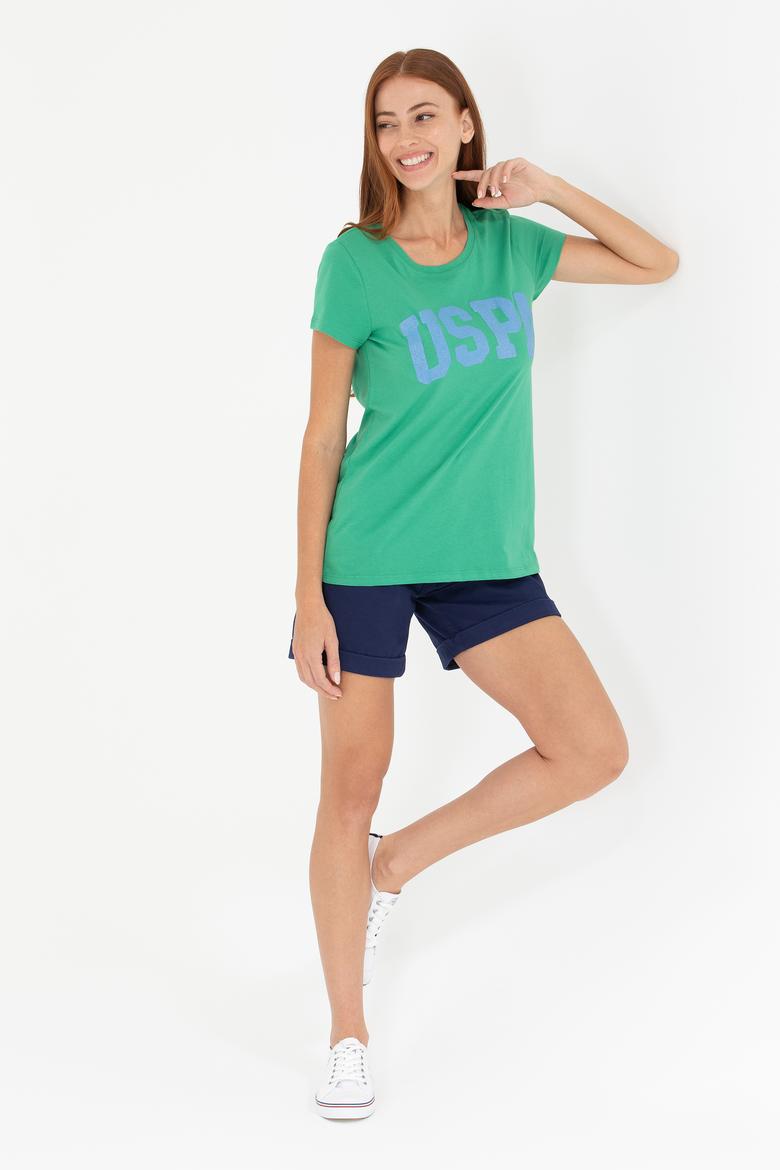 Kadın Yeşil Bisiklet Yaka Tişört - 50269557068