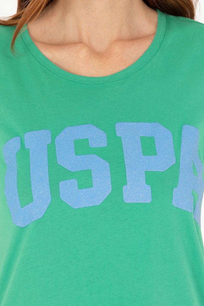 Kadın Yeşil Bisiklet Yaka Tişört - 50269557068