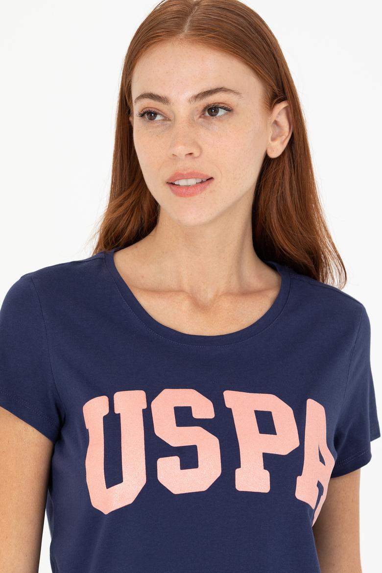 Kadın Lacivert Bisiklet Yaka Tişört - 50269557005