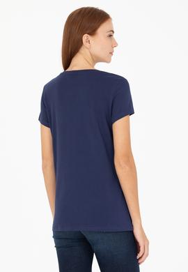 Kadın Lacivert Bisiklet Yaka Tişört - 50269557005