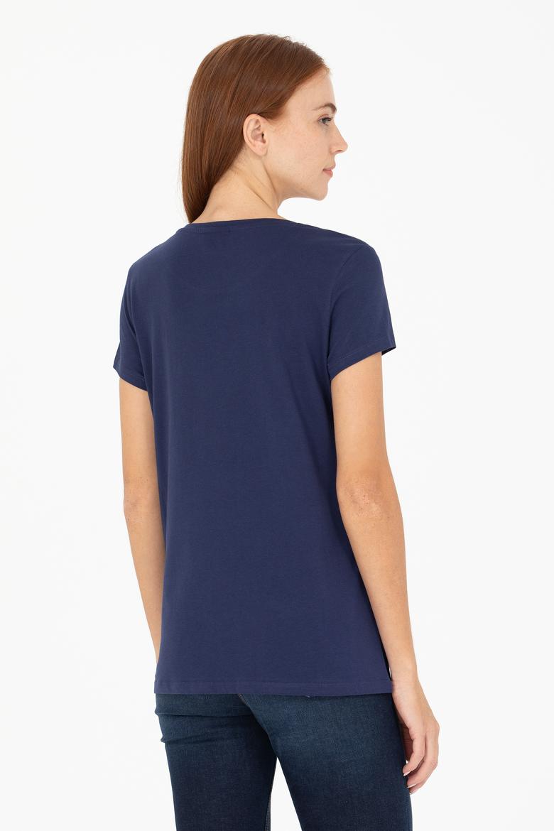 Kadın Lacivert Bisiklet Yaka Tişört - 50269557005