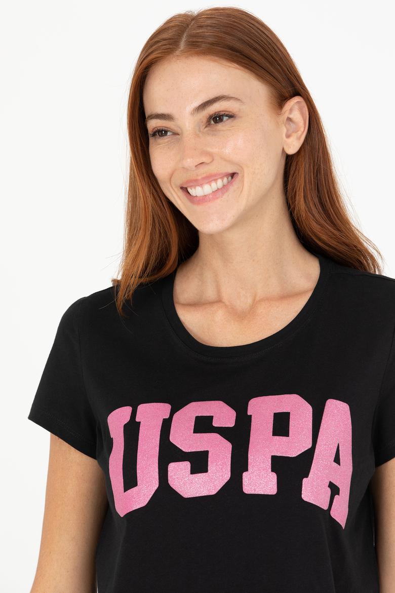 Kadın Siyah Bisiklet Yaka Tişört - 50269557020