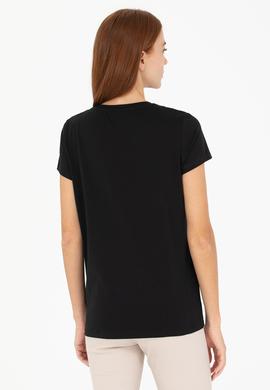 Kadın Siyah Bisiklet Yaka Tişört - 50269557020