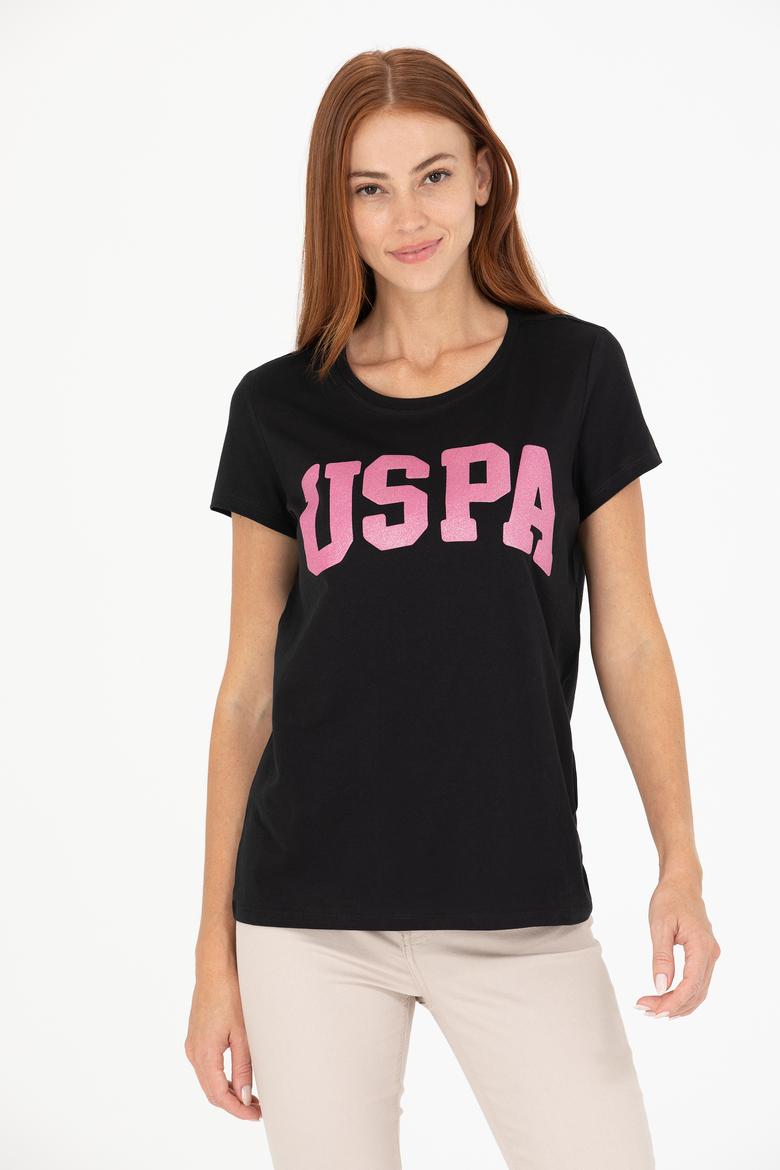 Kadın Siyah Bisiklet Yaka Tişört - 50269557020