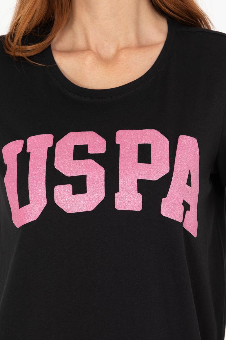 Kadın Siyah Bisiklet Yaka Tişört - 50269557020