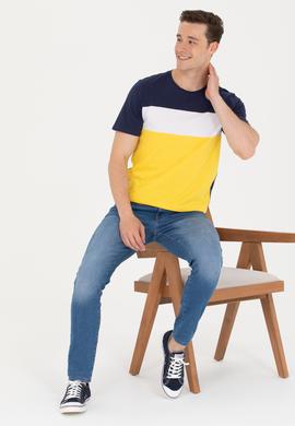 Erkek Koyu Sarı Bisiklet Yaka Tişört - 50264953018