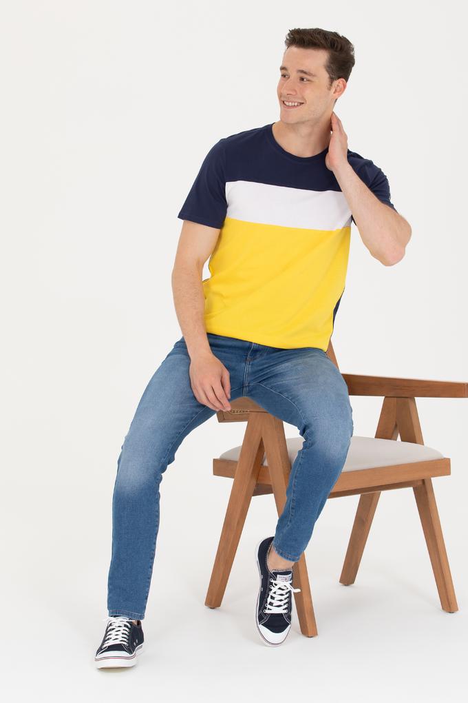 Erkek Koyu Sarı Bisiklet Yaka Tişört