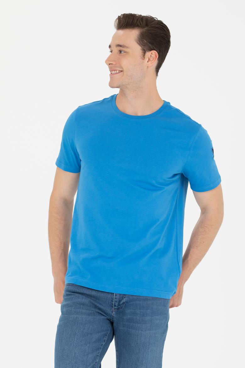 Erkek Saks Basic Bisiklet Yaka Tişört