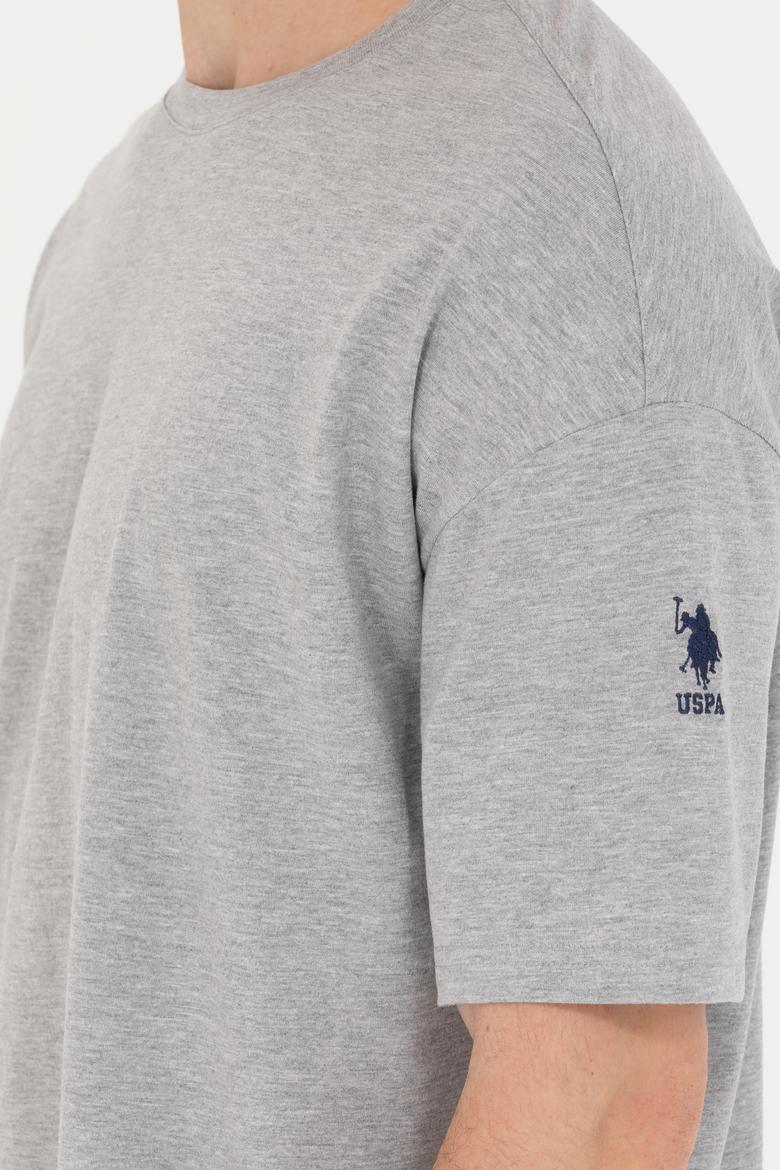 Erkek Gri Melanj Comfort Long Bisiklet Yaka Tişört - 50265229051