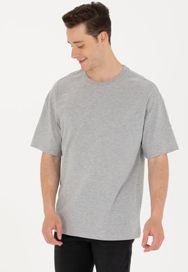 Erkek Gri Melanj Comfort Long Bisiklet Yaka Tişört - 50265229051