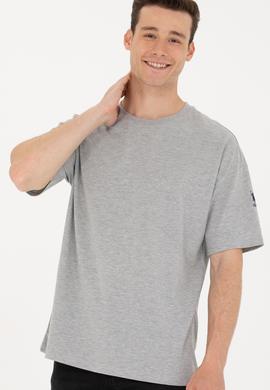 Erkek Gri Melanj Comfort Long Bisiklet Yaka Tişört - 50265229051