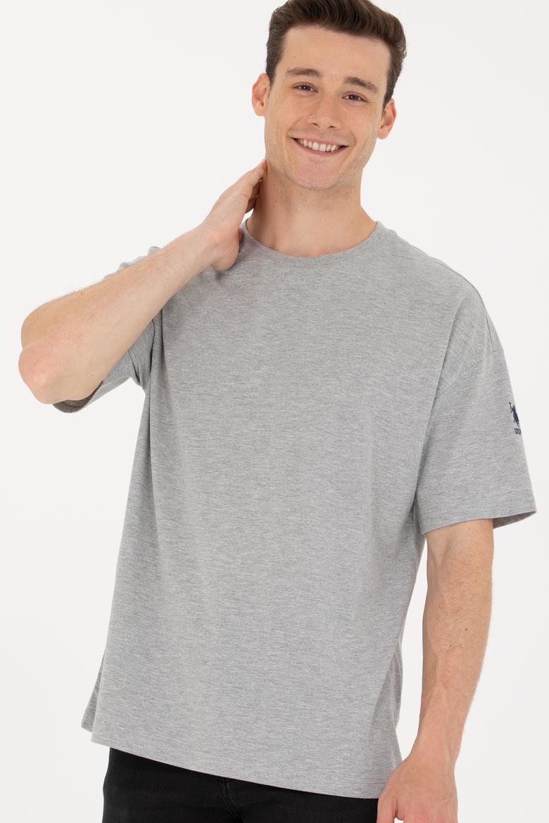 Erkek Gri Melanj Comfort Long Bisiklet Yaka Tişört