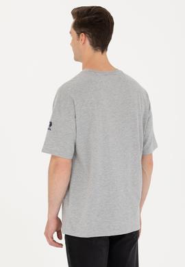 Erkek Gri Melanj Comfort Long Bisiklet Yaka Tişört - 50265229051