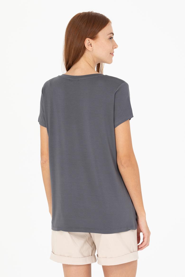 Kadın Antrasit V - Yaka Basic Tişört - 50269545031