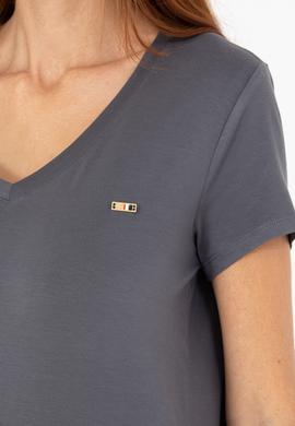Kadın Antrasit V - Yaka Basic Tişört - 50269545031