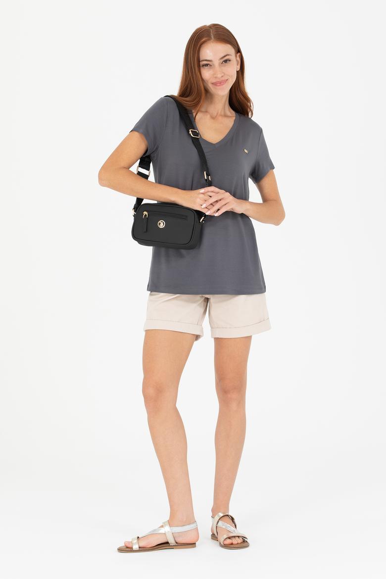 Kadın Antrasit V - Yaka Basic Tişört - 50269545031