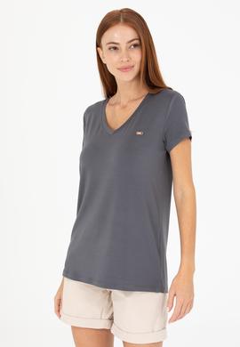 Kadın Antrasit V - Yaka Basic Tişört - 50269545031