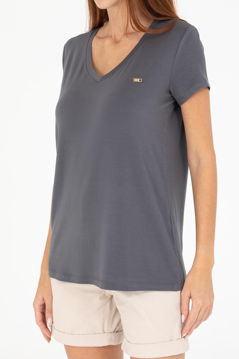 Kadın Antrasit V - Yaka Basic Tişört - 50269545031