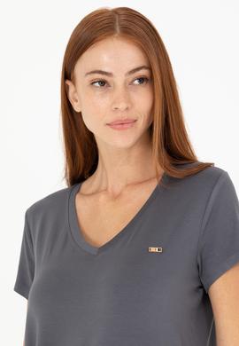 Kadın Antrasit V - Yaka Basic Tişört - 50269545031