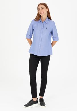 Kadın Saks Uzun Kollu Basic Gömlek - 50266361126