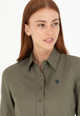 Kadın Koyu Haki Uzun Kollu Basic Gömlek - 50266361135