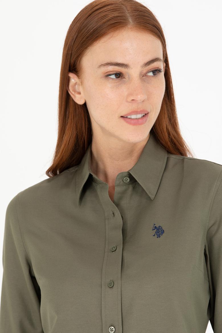 Kadın Koyu Haki Uzun Kollu Basic Gömlek - 50266361135